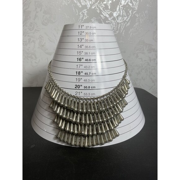 Statement Silver Tone Tiered Bib Necklace With Adjustable Chain - Picture 2 of 5